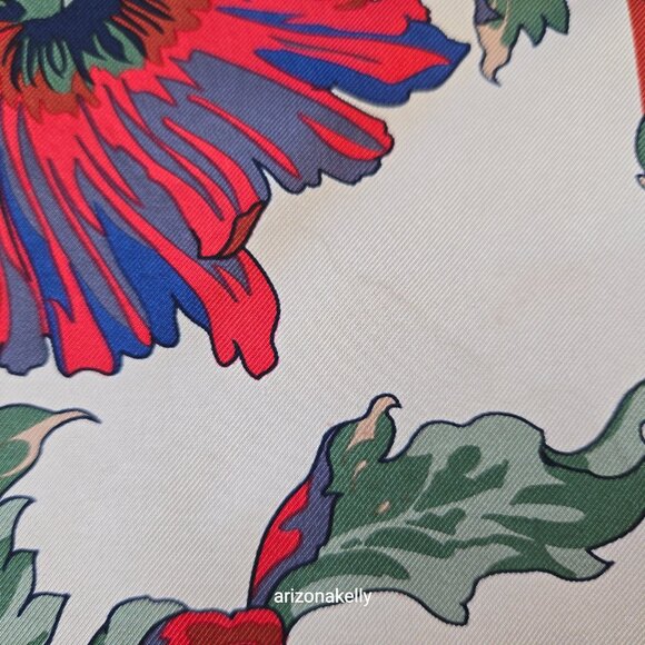 Liberty Silk Scarf Floral Design Hand-Rolled Red, Blue, Green - Picture 11 of 15